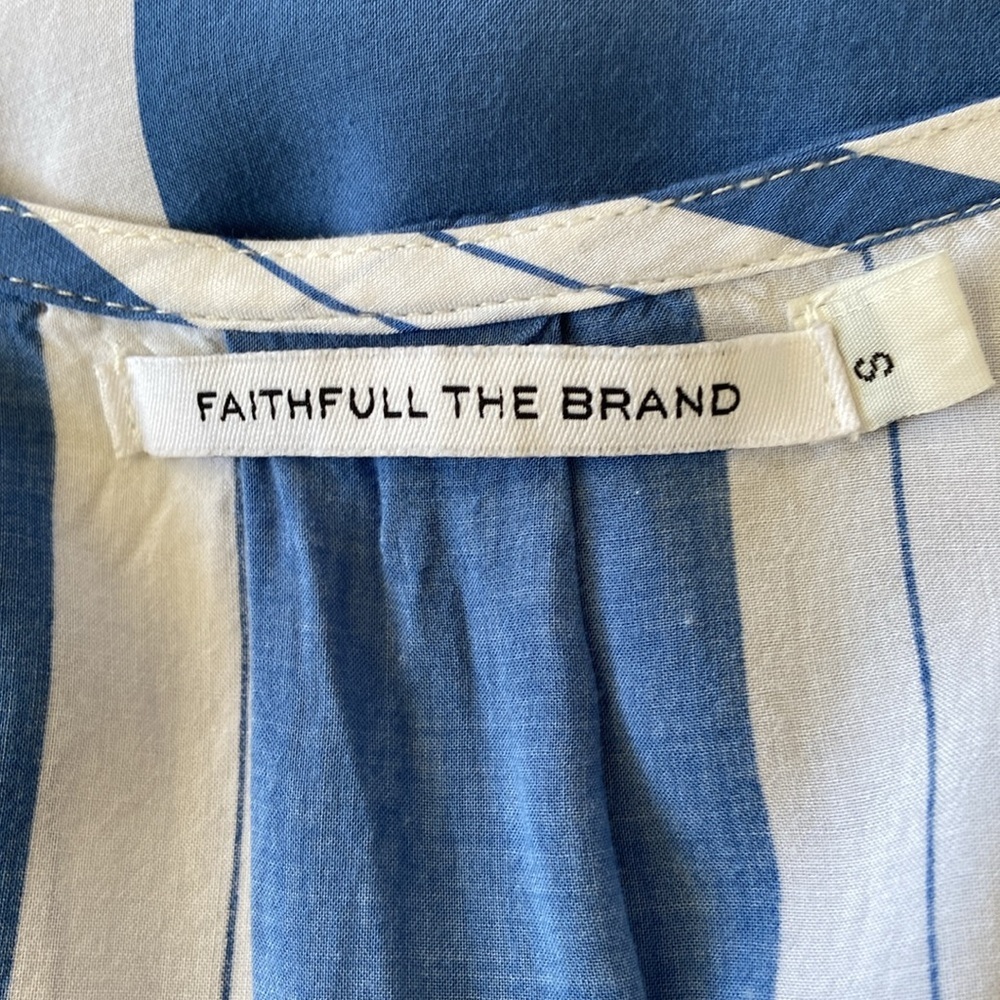 Faithfull the Brand Blue and White Wrap Dress NWOT Sz Sm - Picture 7 of 7